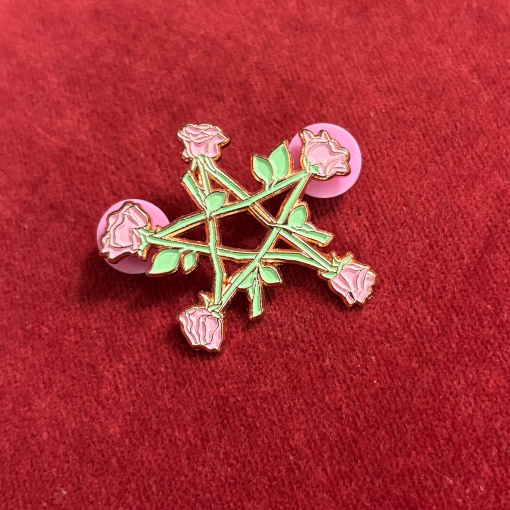Pentagram of Pink Roses Witchy Pagan Enamel Pin